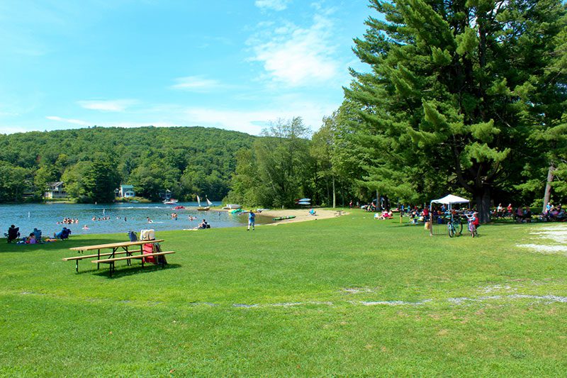 A lake on a sunny day.