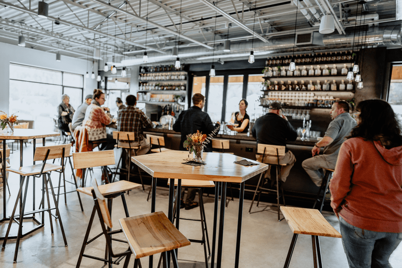 People sit at an indoor bar having drinks.